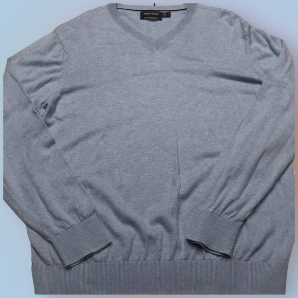 NAUTICA Mens Large Lightweight Blue V Neck Sweater - Picture 2 of 3